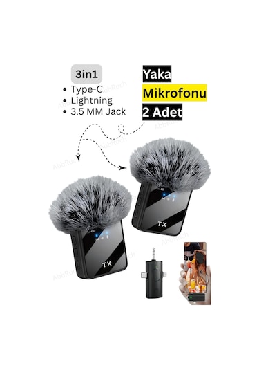By Sabron 2 Adet F11 Profesyonel Kablosuz Yaka Mikrofonu 3in1 Mikrofon Type-c/lightning/jack