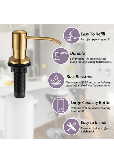 Orb-500ml 304 Paslanmaz Çelik Mutfak Lavabo Sıvı Sabunluk Fırçalanmış Nikel Siyah Deterjan El Pompaları Dağıtıcı Güverte Montaj