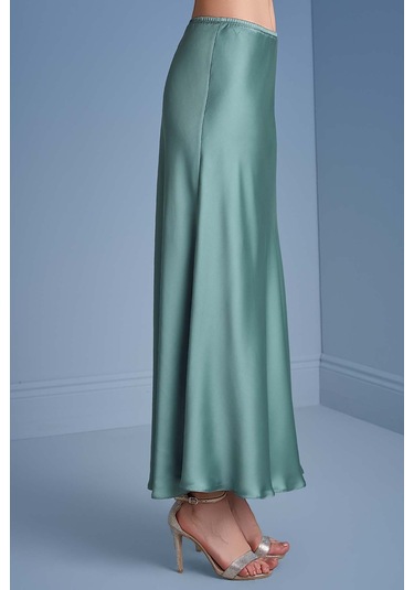 Evaze Kemik Yeşili Saten Etek Kemik Yeşili Yeşil
