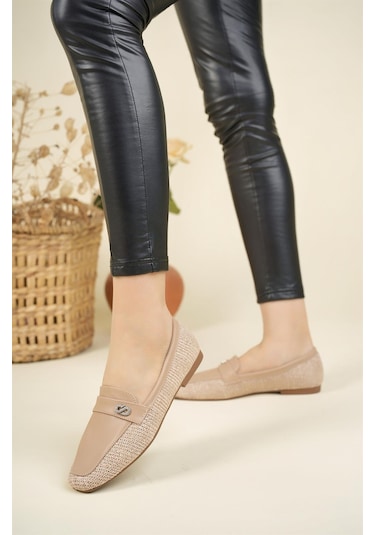 Hasır-Cilt Garnili Babet Nut-Nude Ten