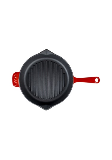 Lava Döküm Yuvarlak Izgara Tava Döküm Demir Yekpare Saplı Çap Ø 28cm. Kırmızı