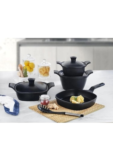 Schafer Felsen Yanmaz Yapışmaz Döküm Tencere Seti 7 Parça - 1S2023-22005-SIY01