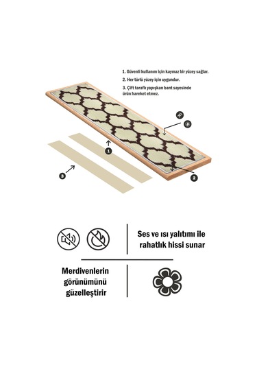 Dikdörtgen Dokuma Merdiven Halısı Kendinden Yapışkanlı Bej Khave