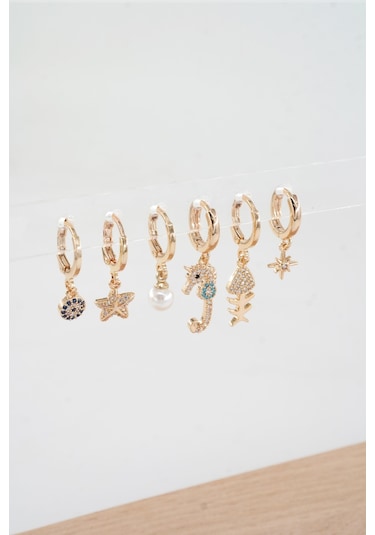 Kadın Vip Seri Özel Tasarım Baget Zirkon Taşlı 6'lı Küpe Seti 01003 Çok Renkli