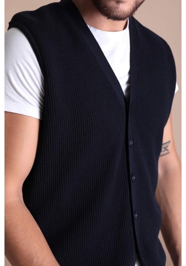 Ferraro Desenli Pamuk Triko Yelek - Lacivert-Lacivert