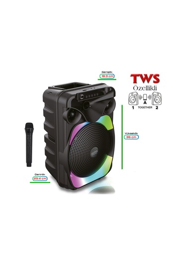 Auris Kln170 10w 8 İnç Kablosuz Mikrofonlu Rgb Bluetooth Hoparlör