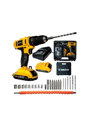 Deko 24V 5 Ah Li-ion Çift Akülü Darbeli Vidalama Sarı + Parça Setli
