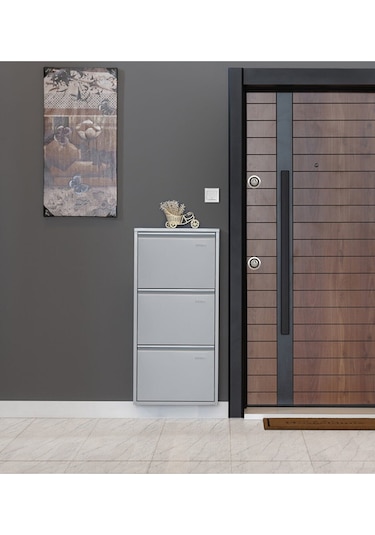 Kaser 3Lü Gri Metal Ayakkabılık Gri