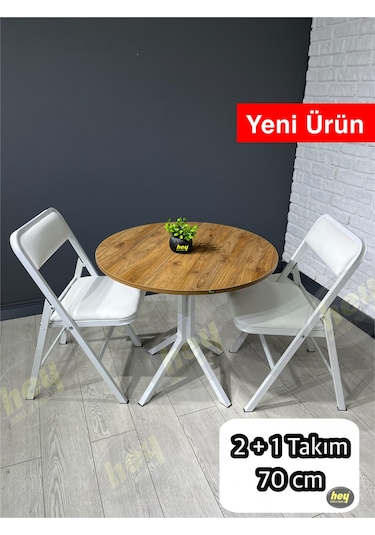 Pars 2 Kişilik Yuvarlak Mutfak Yemek Masası Takımı 2+1 Ceviz Beyaz Deri 70 Cm Ceviz-beyaz