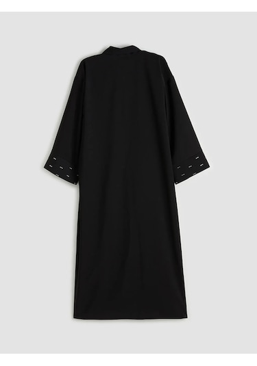 Lc Waikiki Siyah Şal Yaka Taşlı Oversize Kadın Kimono