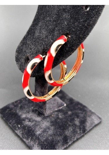 Çelik Kadın Kırmızı Nazarlı Mineli Kadın Halka Küpe Günlük Kırmızı