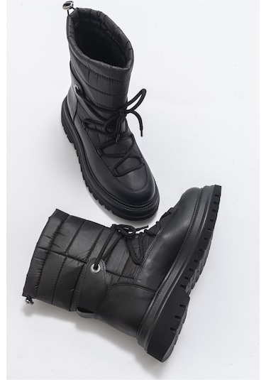 Luvishoes Weld Siyah Cilt Kadın Kar Botu Siyah