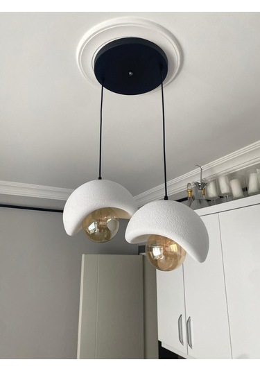 Beton Görünümlü Modern Şık İskandinav Tarz 2 Başlı Avize 25cm Rustik Ampul Hediyeli Nestvibe Siyah