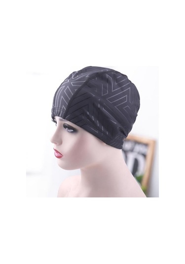 Beyaz Geometrik Baskı Daralan Trim Rahat Unisex Yüzme Şapkası Yetişkin Kulak Koruyucu Yüzme Havuzu Şapka Yüzme Aksesuarları Beyaz