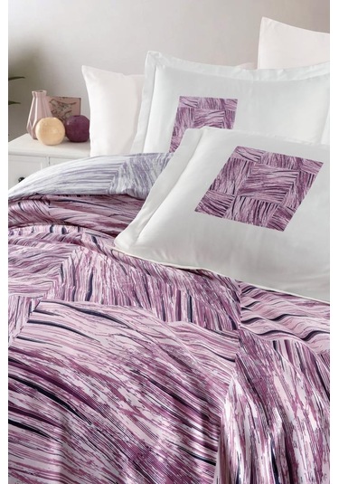 Dijital Saten Çift Kişilik Nevresim Takımı Twiggy Mürdüm