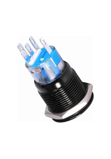 Konesam 19mm Siyah Metal Otomatik Kilitleme Düğme Anahtarı, 12v-24v Ip65 Su Geçirmez, Beyaz Led Halka Işığı, Dayanıklı Zink Alaşımlı