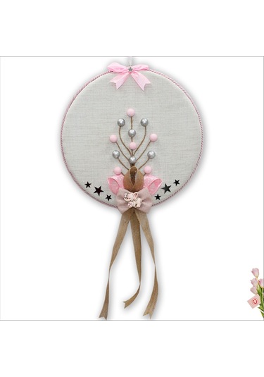 Süslebabypartystore Fil Temalı Ahşap Pano 35Cm Kapı Süsü - Pembe