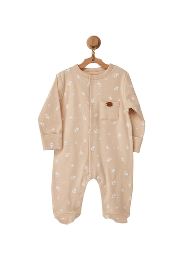 Andywawa Erkek Bebek Ayıcık Kabartmalı Önlüklü Tulum Takım AC2276 Bej