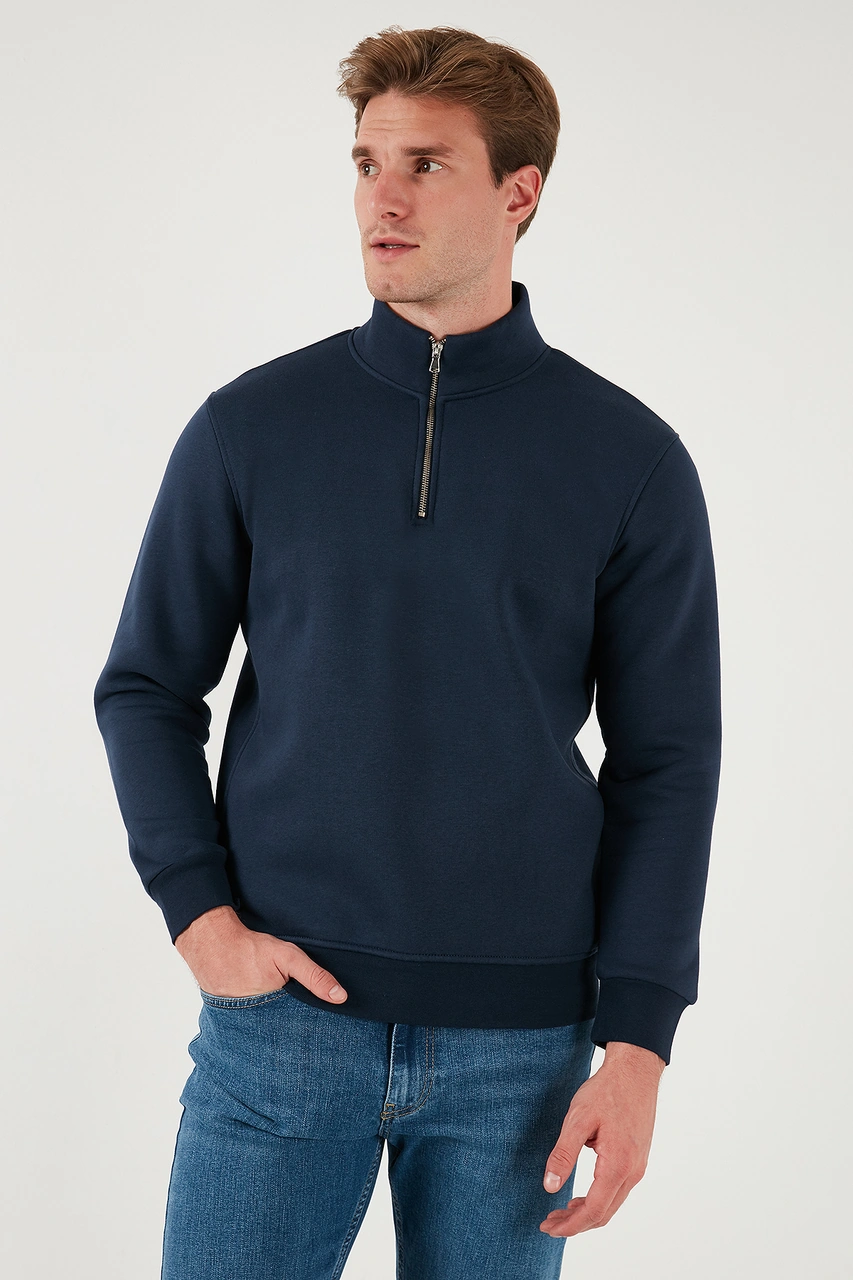 Buratti Pamuklu Regular Fit Dik Yaka 2'Li Paket Erkek Sweat 59052592S2 Ekru-Koyu Lacivert