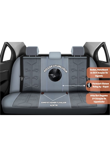 Minderland Fa Serisi - Volkswagen Amarok İle Uyumlu Koltuk Kılıfı, Tay Tüyü / Füme