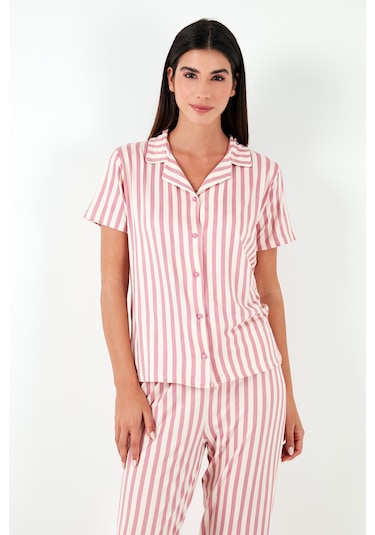 Lela Desenli Regular Fit Gömlek Yaka Bayan Pijama Takımı 65750101 Pudra Lela Desenli Regular Fit Gömlek Yaka Bayan Pijama Takımı 65750101 Pudra