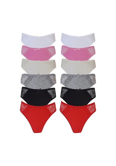 Tutku 12Li Kadın Dantel Detaylı Bayan Külot Pamuklu Iç Çamaşırı-Standart-Karışık Çok Renkli