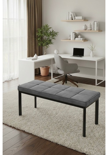 Vena 105x40 Bench - Babyface Kumaş Çımalı Döşeme Puf Bench Siyah Ayaklı Antrasit