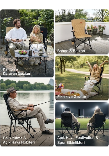 Kingcamp Polar Comfort Plus Ultra Konforlu Katlanır Kamp Sandalyesi Khaki Haki