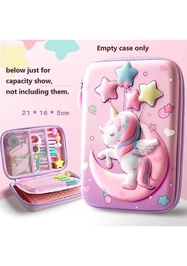 Sevimli Unicorn Desenli Büyük Boy Eva Kalem Kutusu Pembe Renkli Okul Çantası, Kız Çocukları İçin Şık Ve Kullanışlı Kalem Saklama Kutusu Pembe