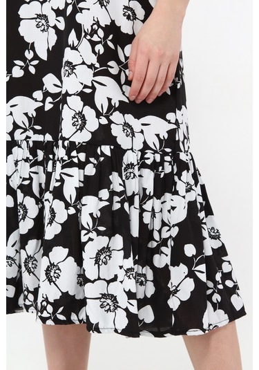 Kolsuz Viskon Kumaş Çiçek Desenli Uzun Elbise Çok Renkli