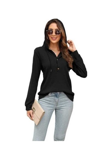 Novahub İlkbahar/sonbahar Kadın Kapşonlu Sweatshirt - Waffle Kravat - Uzun Kollu - Mavi Boy: S, M, L, Xl, Xxl Mavi