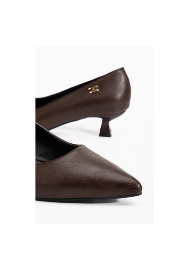 Suins Molina Model Kadın Mini Topuklu Stiletto Ayakkabı Kahve