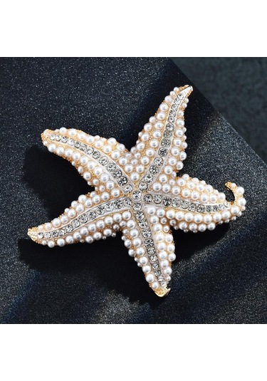 Vintage Nefis İmitasyon İnci Kristal Denizyıldızı Broş Erkekler Kadınlar İçin Zarif Hayvanlar Broş Parti Düğün Takısı Aksesuarları Altın