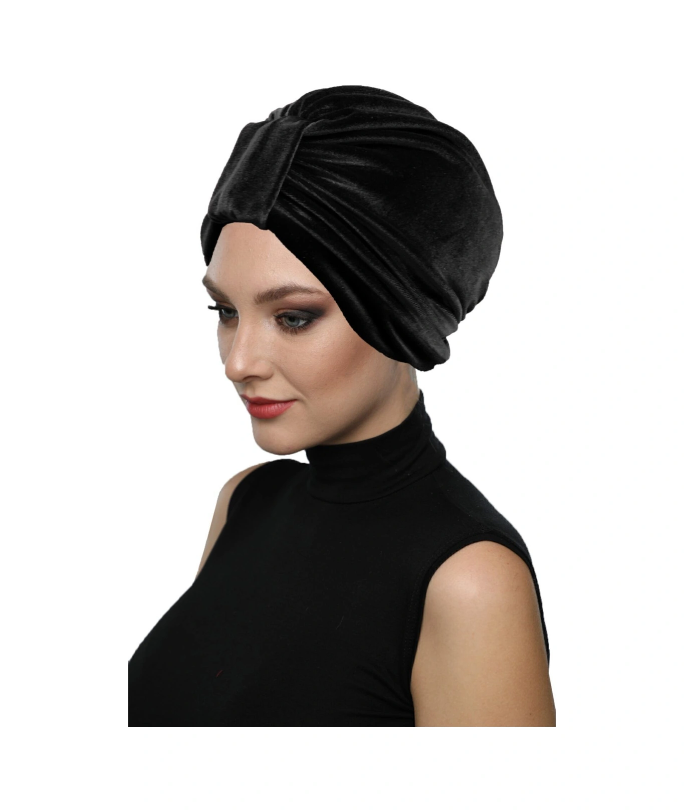 Kadife Kardelen Astarlı Siyah Hazır Türban Tesettür Bone Siyah