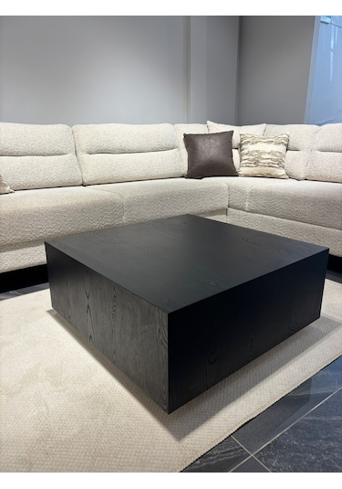 Most Lignum Mermer Görünümlü %100 Mdf Orta Sehpa 80x80 Cm Ahşap Siyah - Safir Meşe