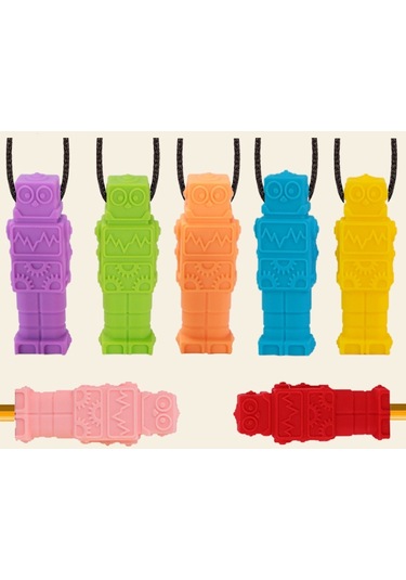 2 Adet Silikon Robot Diş Kaşıyıcı Bebek Çiğneme Duyusal Kolye Kolye