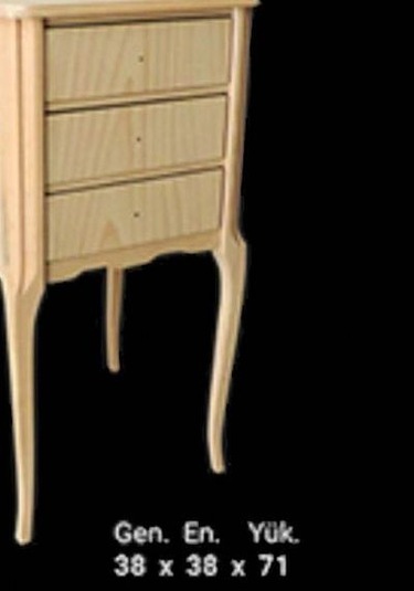 Komodin 12977 Aslan Ayak Klasik Model Ham 3 Çekmece Ahşap Kayın Ayak El Yapım