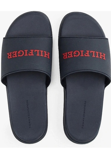 Tommy Hilfiger Erkek Logolu Lacivert Terlik Siyah