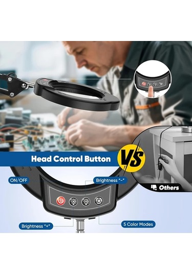 Xuweiwei Siyah Lıshumeı Led Büyüteçli Lamba 5 Renk 10 Parlaklık Ayaklı Işık Siyah