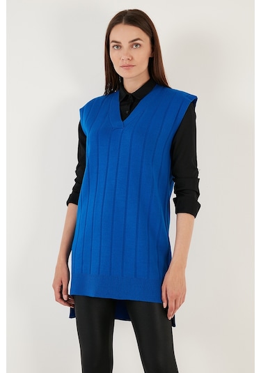 Lela V Yaka Uzun Triko Bayan Süveter 4616088 Saks