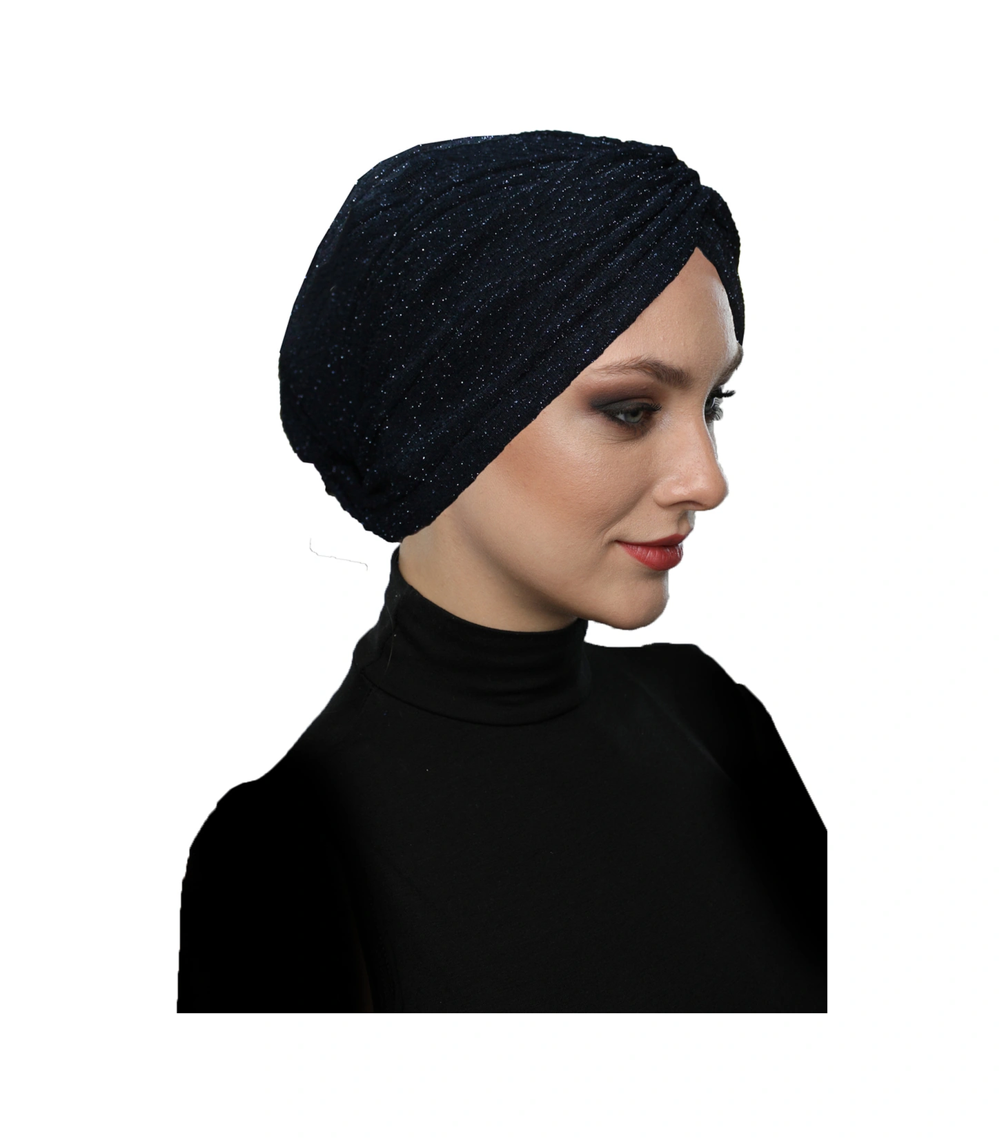 Brokar W Siyah Simli Hazır Türban Tesettür Bone Simli