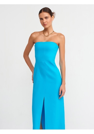 Dilvin Straplez Elbise Aqua Açık Mavi