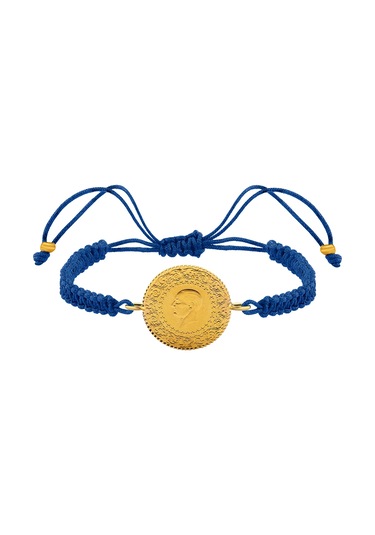 22 Ayar Yeni Çeyrek Altın Mavi Renkli İpli Bileklik