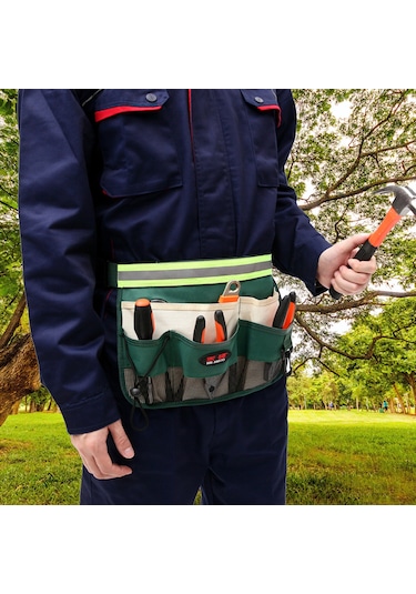 Vkemall Yeşil Reflektörlü Bahçe Aleti Bel Çantası - Ergonomik Tasarım, 600d Oxford Kumaş, Geniş Depolama Alanı, Çabuk Temizlenir