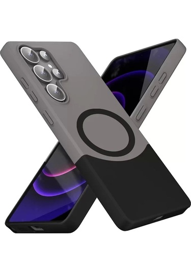 Samsung Galaxy Uyumlu S25 Ultra Kılıf Magsafe Şarj Kartlıklı Mıknatıslı Duble 1.7mm Kapak Kart Bölmeli Laci