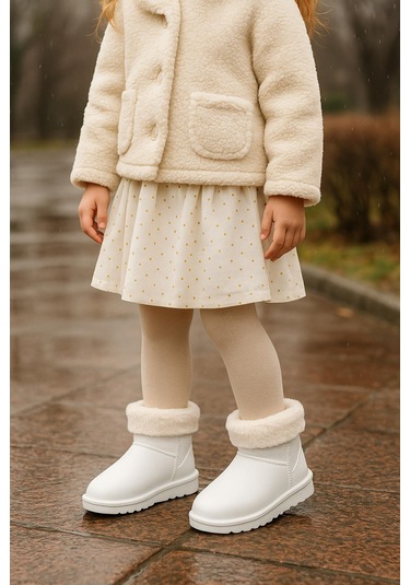 Kaptan Junior Çocuk İçi Kürklü Su Geçirmez Yağmur, Kışlık Bot Krem