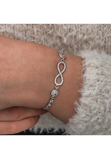 Artsmagazinmücevher Gümüş Zirkon Taşlı Sonsuzluk Kadın Bileklik