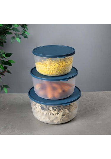 Yuvarlak Saklama Kabı Seti 3 4.5 6.5 L Kırılmaz, Çizilmez & Sızdırmaz Lacivert
