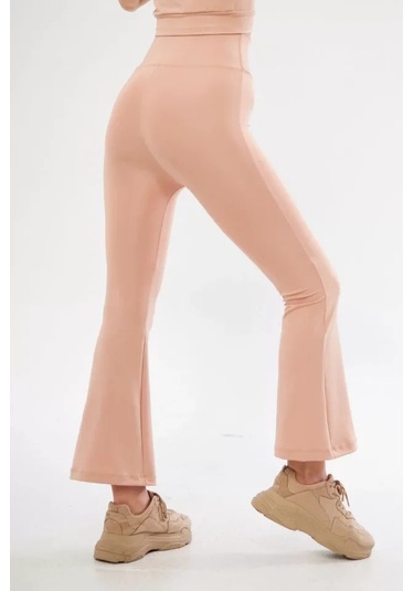Hazego Dalgıç Yüksel Bel İspanyol Paça Tayt - Bej Bej