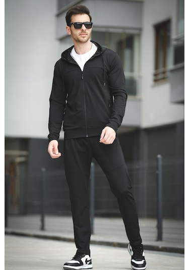 Oksit Gervasio Slim Fit Dalgıç Kumaş Kapüşonlu Fermuarlı Erkek Eşofman Takımı 001